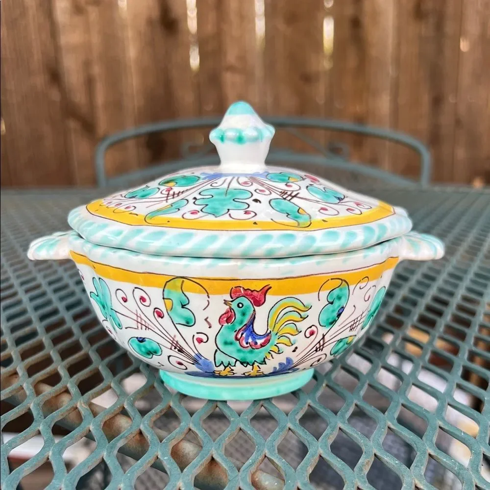 Cama Deruta Italy Italian Hand Painted Green Rooster Chicken Orvieto Ceramic Dis